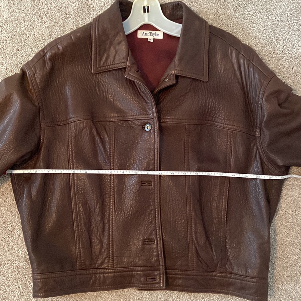 Ann Taylor leather bomber trucker jacket, vintage - Picture 9 of 13